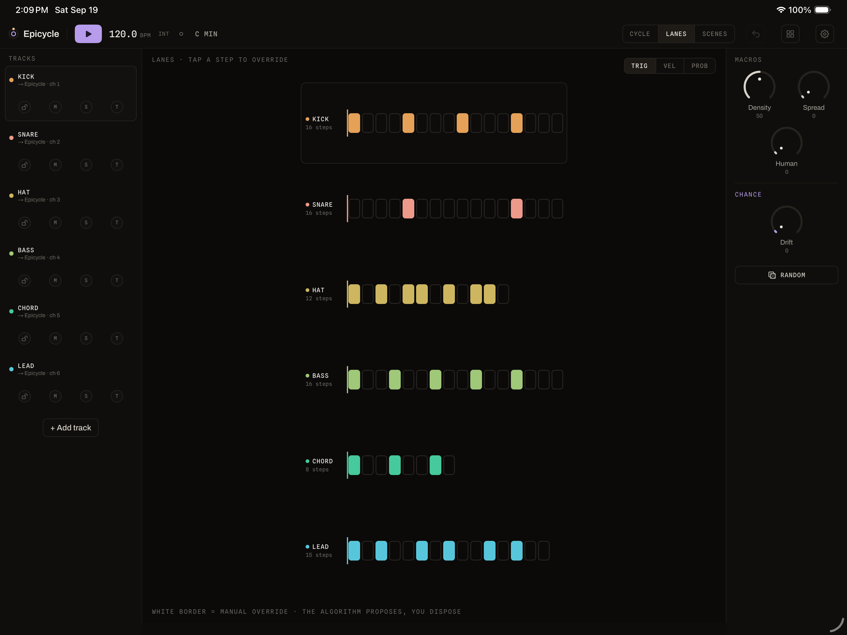 Epicycle in-app Lanes view showing generated steps across six visible tracks
